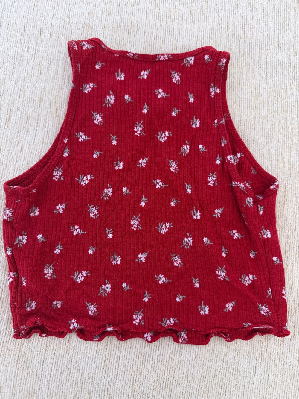 Red Floral Ribbed Crop Top - Picture 2 of 2